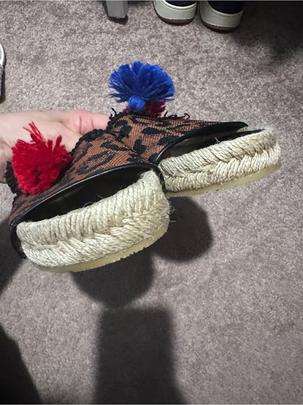 Pom-Pom Espadrille Slide in Black and Brown